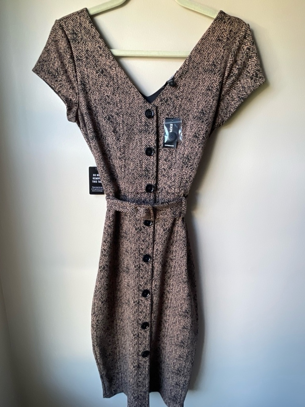Express work dress Brown Button-Front Midi belt size XS NWT